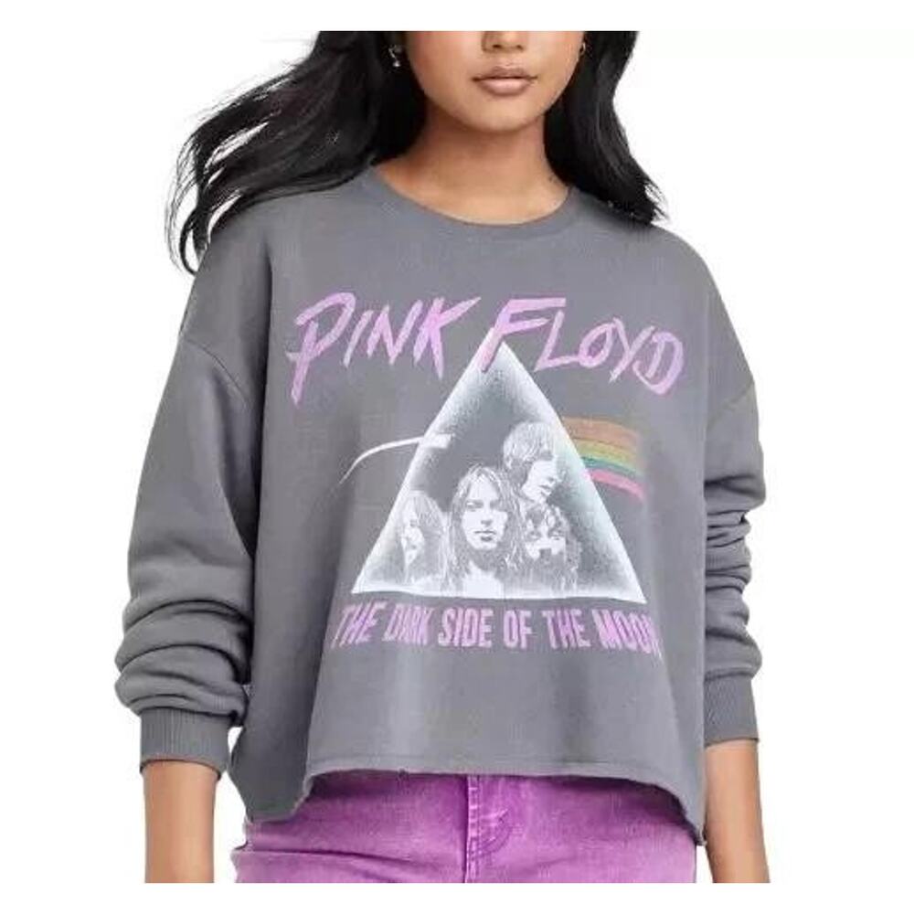 Pink Floyd Sweatshirt Womens 2XL Gray Dark Side of the Moon Fleece Cropped